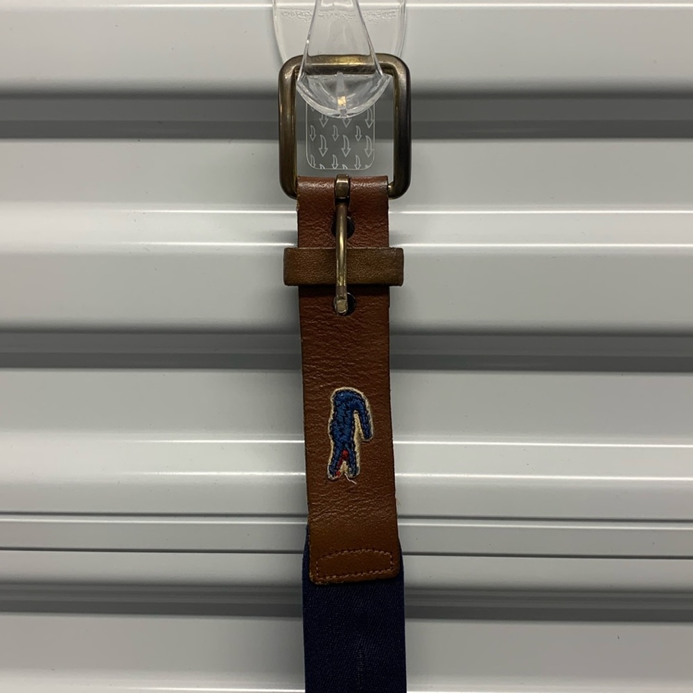 Lacoste stretch belt leather navy blue adjustable flex fit dress preppy vintage